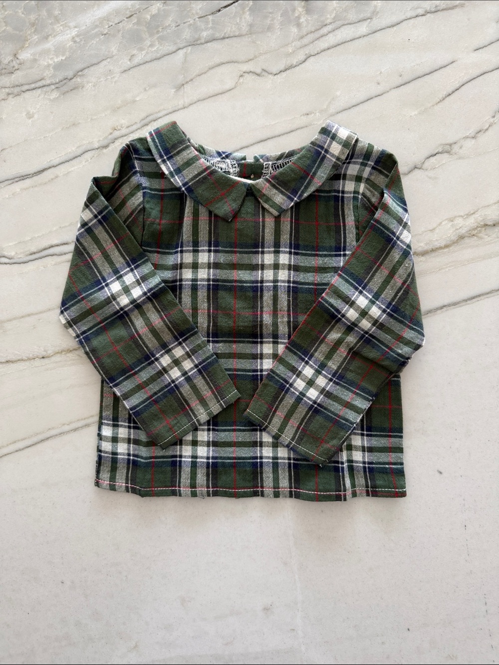 Mud Pie Green Tartan Plaid Peter Pan Collar Long Sleeve Top